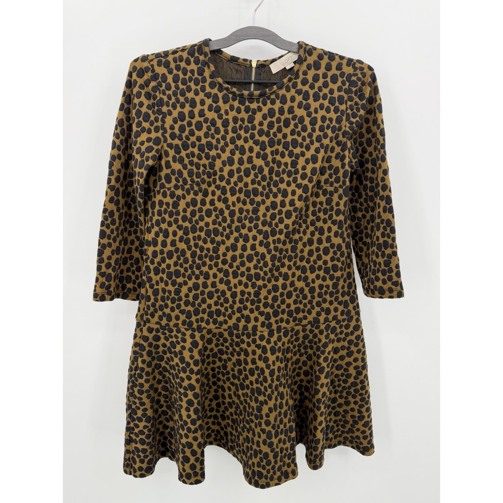 Ann Taylor Loft Size Small Animal Print Drop Waist Mini Dress Brown Black Flare